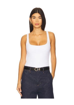 Susana Monaco Essential Low Back Tank Thong Back Bodysuit in White. Size L. Also in M, S.