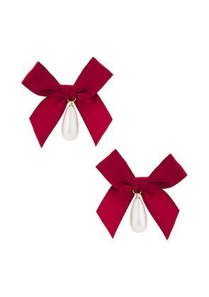 petit moments Bow Drop Pearl Earrings in Pink.