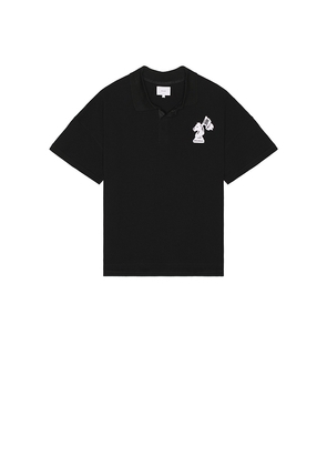 Rhude Pique Boxy Polo Shirt in Black. Size L. Also in M, XL/1X, XXL/2X.