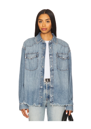 RE/DONE Distressed Western Shirt in Blue. Size M. Also in XS, S.