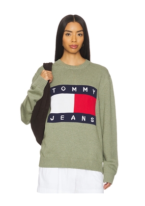 Tommy Jeans Melange Flag Sweater in Sage. Size L. Also in XS, S, M, XL/1X.