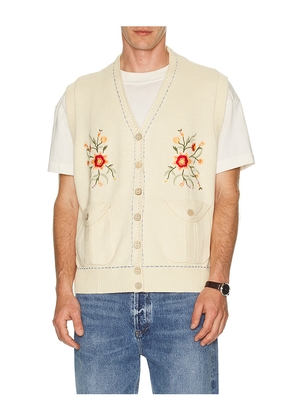 Found Found Floral Embroidered Knit Vest in Cream. Size S. Also in L, XL/1X.
