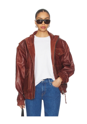 Found Leather Bomber Jacket in Burgundy. Size L. Also in XS, S, M, XL.