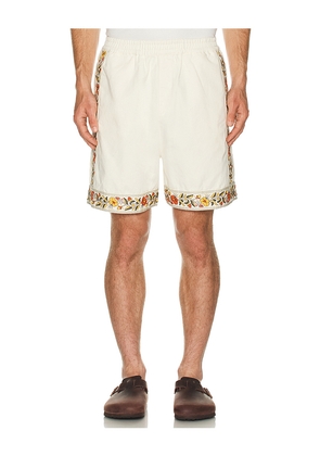 Found Found Kantha Floral Work Shorts in Cream. Size L. Also in S, M, XL/1X.
