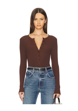 SNDYS Henley Bodysuit in Chocolate. Size L. Also in M, XXL.