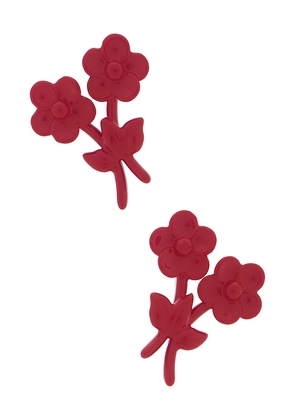Shushu/Tong Painted Double Flower Stud Earrings in Red.