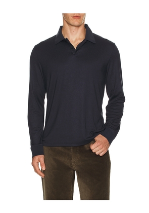 Theory Anemone Milano Goris Long Sleeve Polo in Navy. Size L. Also in S, M, XL/1X, XXL/2X.