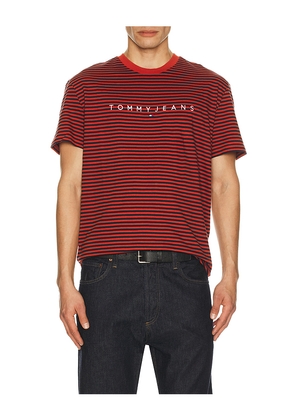 Tommy Jeans Linear Stripe Tee in Red. Size L. Also in XS, S, M, XL/1X.