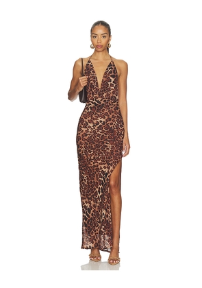 SNDYS Johanna Leopard Maxi Dress in Brown. Size L. Also in S, XXS, XS, M, XL.