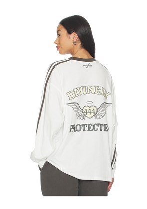 The Mayfair Group Divinely Protected Long Sleeve Tee in White. Size M/L. Also in S/M.