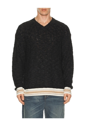 Scotch & Soda V Neck Cable Loose Fit Pullover in Grey. Size L. Also in M, S, XL/1X, XXL/2X.