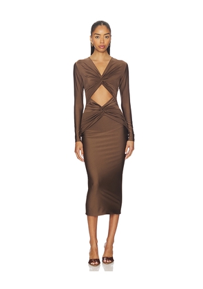 SEROYA Maida Dress in Brown. Size L. Also in XS, S, M.