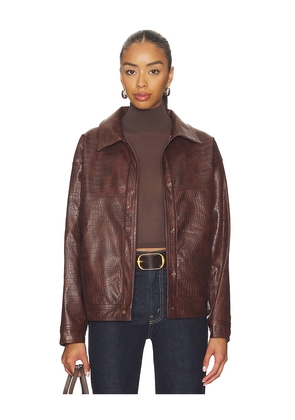 SNDYS Wendy Croc Pu Leather Jacket in Brown. Size L. Also in S, XXS, XS, M, XL.