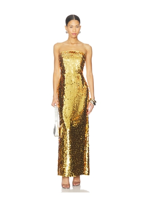 SIMONMILLER Sculpty Strapless Sequin Dress in Metallic Gold, yellow. Size 2. Also in 4, 6.