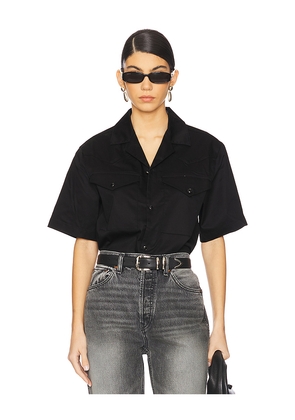 WAO Satin Western Short Sleeve Shirt in Black. Size L. Also in XS, S.