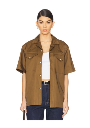 WAO Satin Western Short Sleeve Shirt in Olive. Size L. Also in XS, S, M.