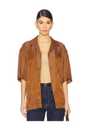 WAO Crinkled Short Sleeve Shirt in Brown. Size L. Also in XS, S, M.