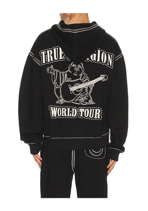 True Religion Super QT Cinched Zip Hoodie in Black. Size L. Also in S, M, XL/1X.