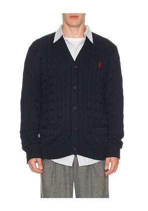 Polo Ralph Lauren Cotton Cable V-Neck Cardigan Sweater in Blue. Size L. Also in XL/1X, XXL/2X.