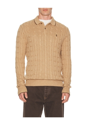 Polo Ralph Lauren 2 Button Placket Tipping Polo Sweater in Brown. Size L. Also in M, S, XL/1X.
