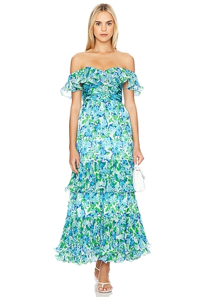 AMUR Pia Pleated Midi Dress in Blue. Size 10. Also in 0, 6.