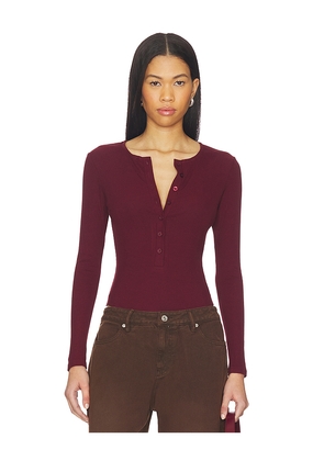SNDYS Henley Bodysuit in Burgundy. Size L. Also in M, S, XL, XS, XXL, XXS.