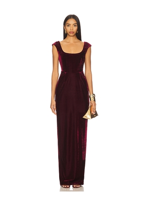 SAU LEE Brooke Velvet Gown in Burgundy. Size 0. Also in 00, 6.