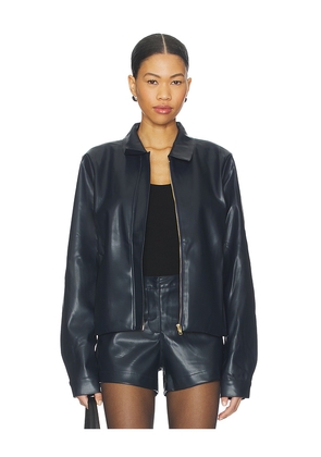SNDYS Faux Benny Faux Leather Jacket in Navy. Size L. Also in M, S, XXL.