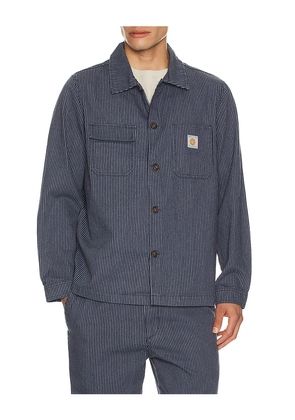 Rhythm Hickory Stripe Work Shirt in Blue. Size M. Also in S.