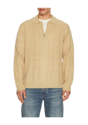 Rhythm Mohair Quarter Zip Fisherman Sweater in Brown. Size L. Also in S, M.