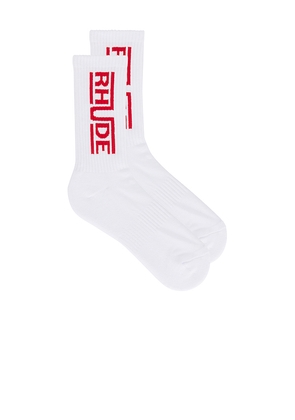 Rhude Champions Logo Sock in White.