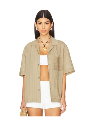 WAO Vertical Stripe Short Sleeve Shirt in Brown. Size M. Also in S, XS.