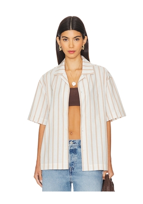 WAO Textured Stripe Camp Shirt in White. Size S. Also in XS, XL/1X.