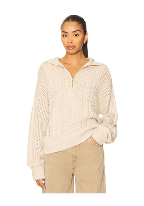 Varley Camello Relaxed Cable Half Zip Sweater in Beige. Size L. Also in M, S, XL, XS.