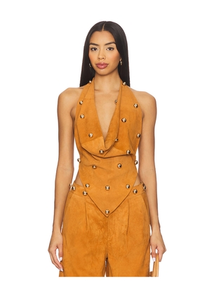 Understated Leather Dome Studded Halter Top in Brown. Size L. Also in M, S, XS.