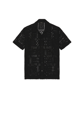 Vince Knit Crochet Short Sleeve Button Down Shirt in Black. Size M. Also in S.
