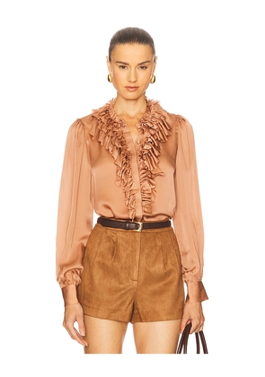 Ulla Johnson Rouen Silk Ruffle Blouse in Brown. Size 0. Also in 12.