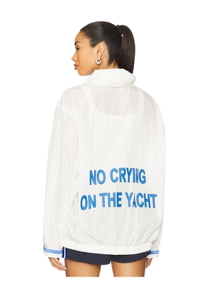 YLLW THE LABEL No Crying Windbreaker in White. Size L. Also in XL, XXL.