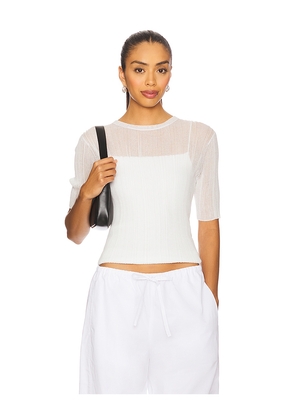 Vince Double Layer Rib Elbow Sleeve Top in White. Size L. Also in M.