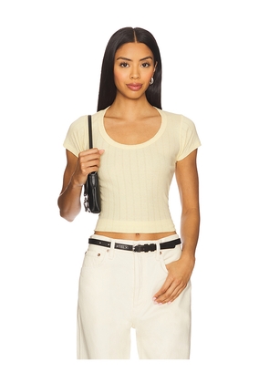 VIR VITA Scoop Pointelle Tee in Yellow. Size L. Also in S, XS, M.