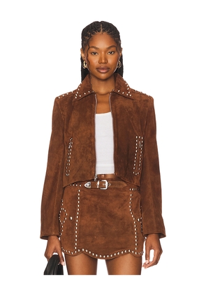 Understated Leather x REVOLVE Crazy Life Cropped Jacket in Chocolate. Size L. Also in S, XS, M, XL.