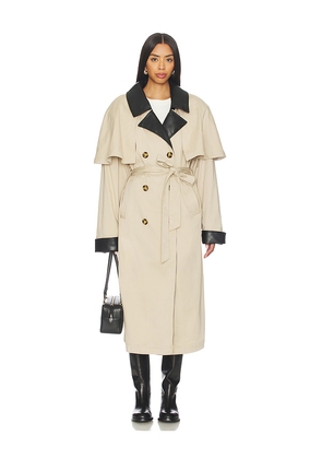 WeWoreWhat Vegan Leather Trim Trench Coat in Tan. Size L. Also in XS, S, M.