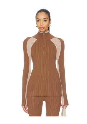 Varley Bellings Half Zip Knit Top in Brown. Size L. Also in S, XS, M, XL.