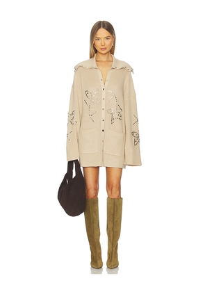 Understated Leather Possibilities Studded Cardigan in Beige. Size L. Also in XL.