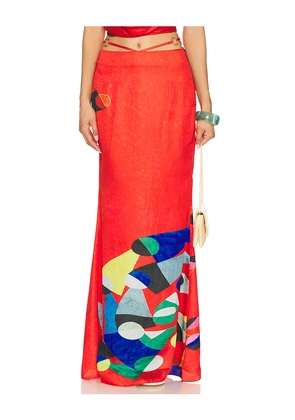 YLLW THE LABEL Athena Ring Skirt in Red. Size L. Also in S, XS.