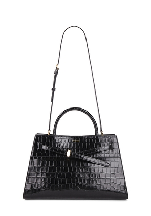 Veronica Beard Large Crocodile Embossed Bag in Black.
