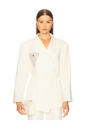 YLLW THE LABEL Novela Linen Blazer in White. Size L. Also in S, XS, M.