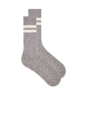 White & Warren Cashmere Ribbed Striped Socks in Greay.