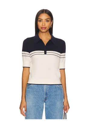 White & Warren Cashmere Polo Top in Cream,Navy. Size L. Also in XS, S, M.