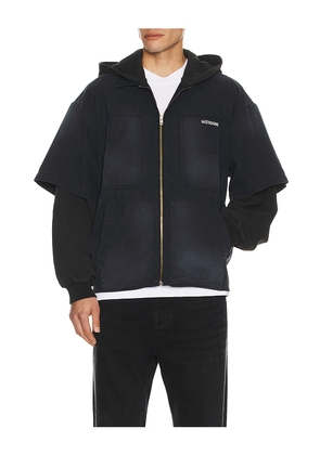 WE11DONE Faded Layered Hoodie Jacket in Black. Size L. Also in S, M, XL/1X.